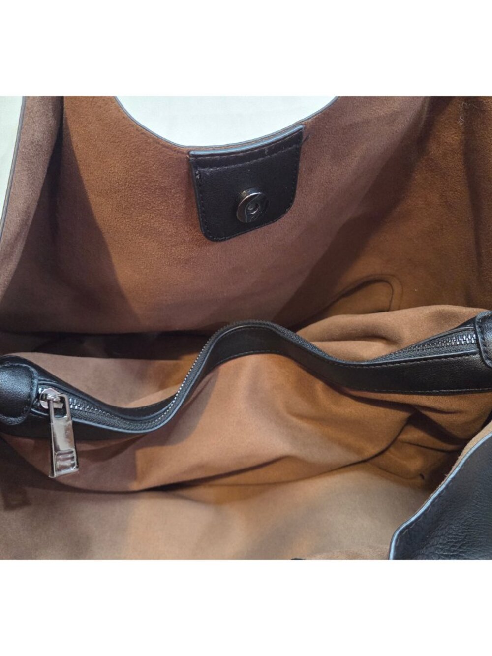 SR Squared by Sondra Roberts Black Vegan Leather Tote Shoulder Bag Purse - Picture 11 of 14